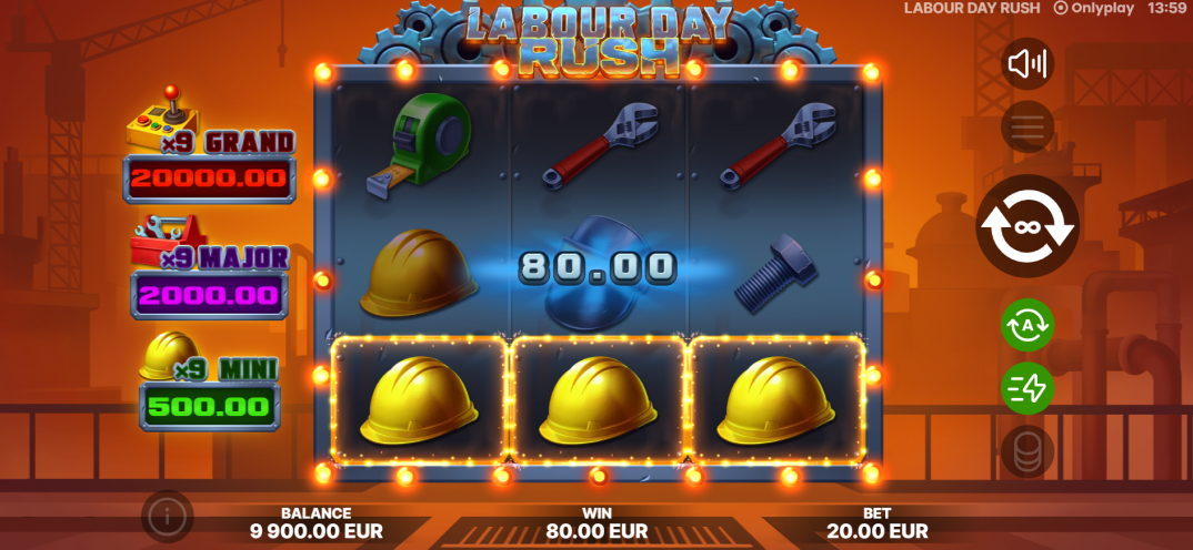 Labour Day Rush winning construction helmet row on the reels
