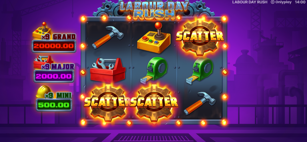 Three Labour Day Rush Scatter gears activating Free Spins